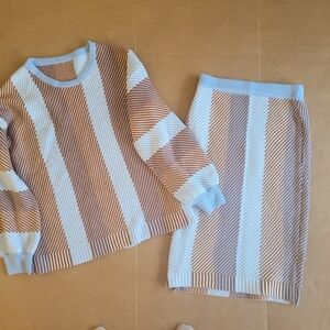 Striped Women's Skirt Set - Blue and Brown